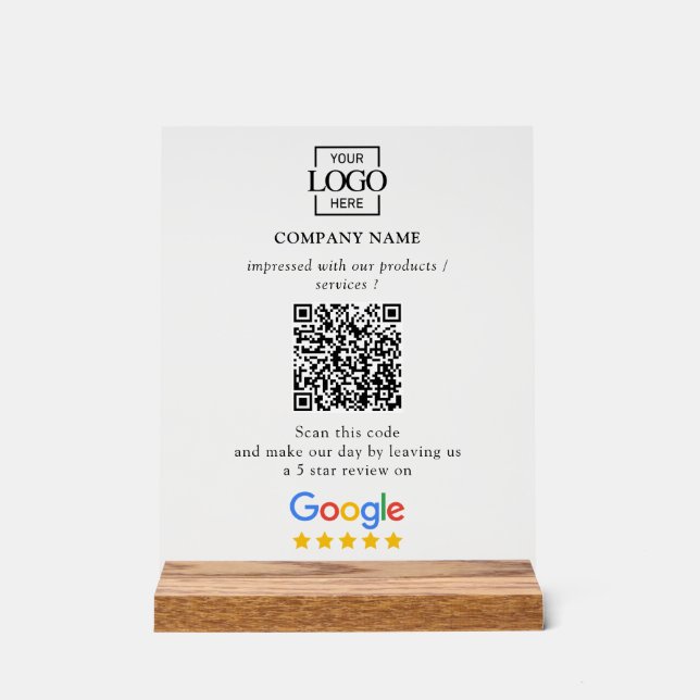 Señal Acrílica Modern Custom Google Reviews QR Code Business Logo (Anverso)