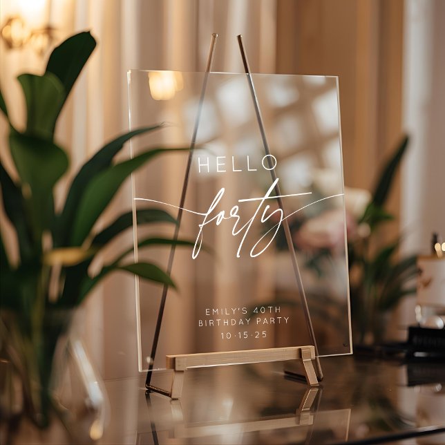 Señal Acrílica Modern Hello Forty 40th Birthday Party Welcome (Subido por el creador)