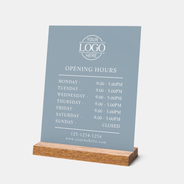 Señal Acrílica Modern Minimal Dusty Blue Business Opening Hours (Ángulo)