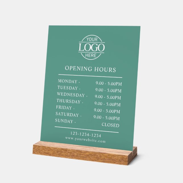Señal Acrílica Modern Minimal Teal Green Business Opening Hours (Ángulo)