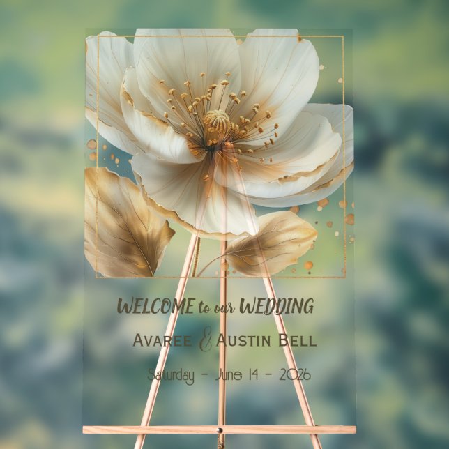 Señal Acrílica Modern Minimal White and Gold Poppy Acrylic Sign (Neutral )