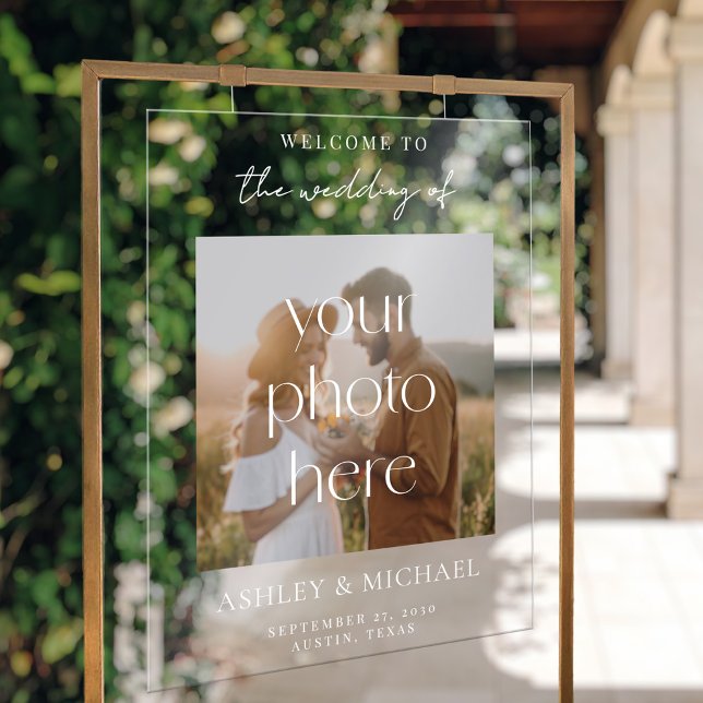 Señal Acrílica Modern Minimalist Acrylic Photo Wedding Sign (Modern Minimalist Acrylic Photo Wedding Sign)