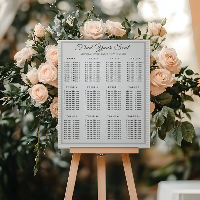 Señal Acrílica Modern Minimalist Gray Striped Wedding Seating Cha (Subido por el creador)