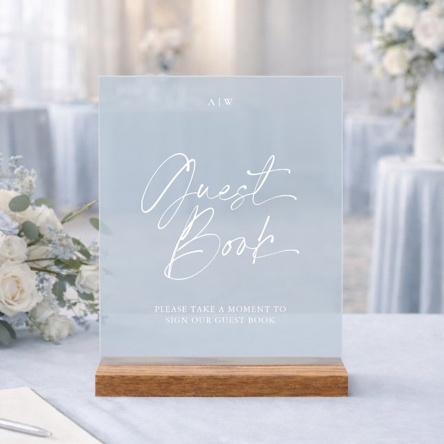 Señal Acrílica Modern Wedding Guest Book Sign | Dusty Blue (Subido por el creador)