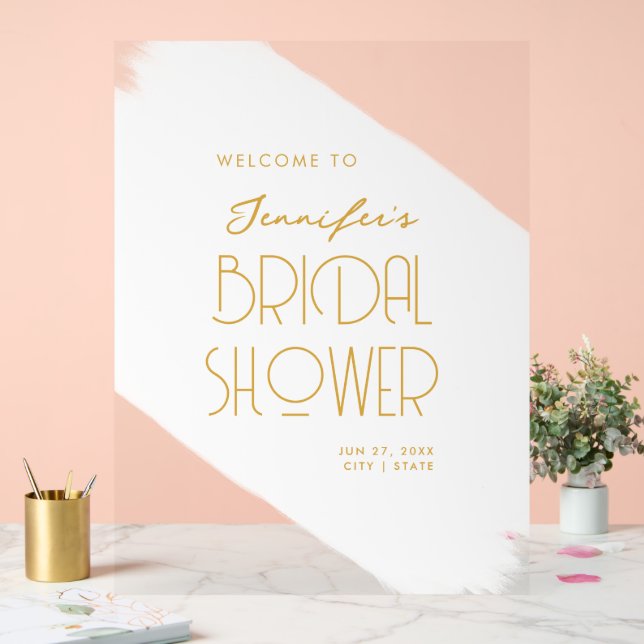 Señal Acrílica Moderna Ducha Bridal Bienvenida Pintura Oro Blanco (Boda)