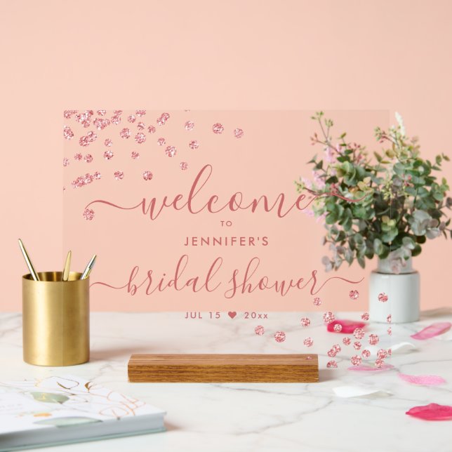 Señal Acrílica Moderna ducha con guión de confetti bienvenida Rub (Boda)
