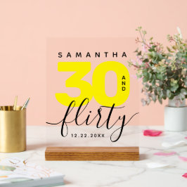 Señal Acrílica Moderna Girly Amarillo brillante 30 y cumpleaños b