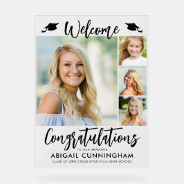 Señal Acrílica Moderna Graduación Bienvenida 4 Fotos Script