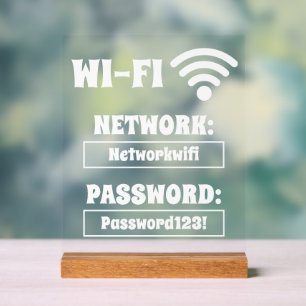 Señal Acrílica Moderna red y contraseña de wifi blanca