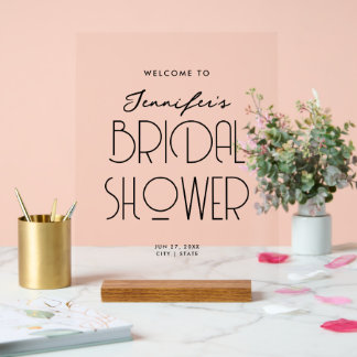 Señal Acrílica Moderna tipografía ducha de novia bienvenida negro