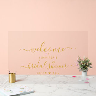 Señal Acrílica Moderna tipografía ducha de novia bienvenida oro