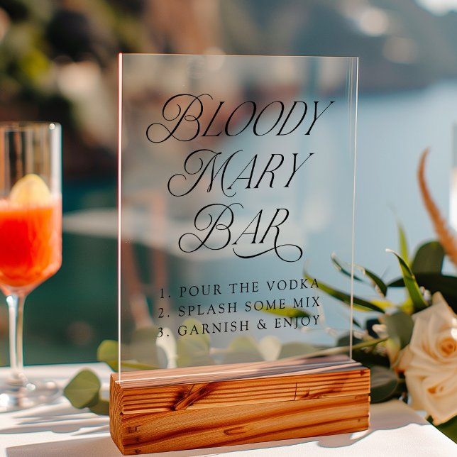 Señal Acrílica Moderna y elegante tipografía Bloody Mary Bar (Please note: The wooden stand does not come with the sign. Zazzle sells a wood block stand.)