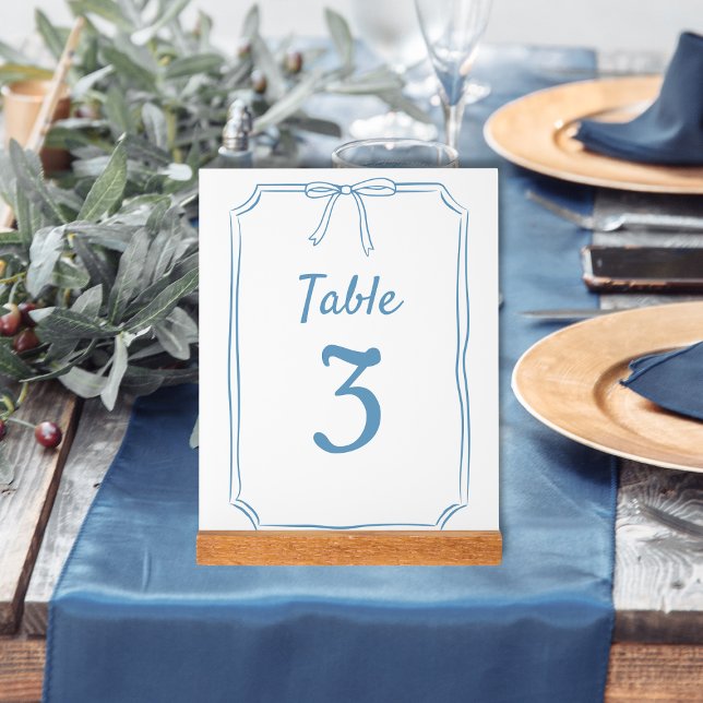 Señal Acrílica Moderno Boda Bow Simple Dusty Blue Table Number (Subido por el creador)