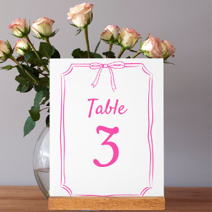 Señal Acrílica Moderno Boda Bow Simple Hot Pink Table Number