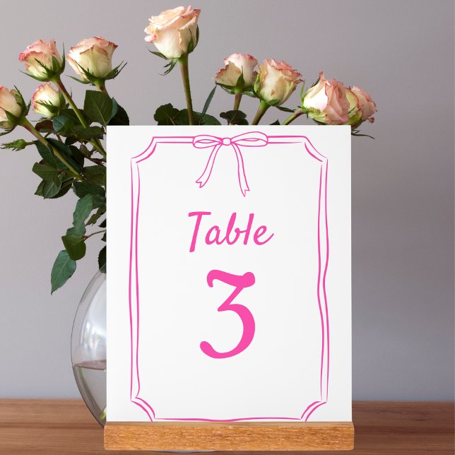 Señal Acrílica Moderno Boda Bow Simple Hot Pink Table Number (Subido por el creador)