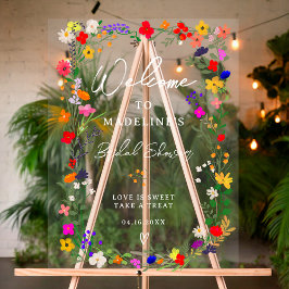 Señal Acrílica Moderno boho brillante flores silvestres bienvenid