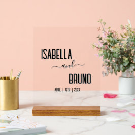 Señal Acrílica Moderno, elegante Boda de texto negro personalizad