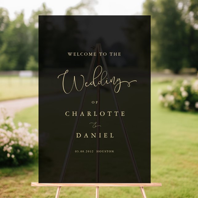 Señal Acrílica Moderno, Elegante, Negro-Transparente, Script, (WELCOME! Elegant, Black ,Transparent, Wedding Acrylic Sign)