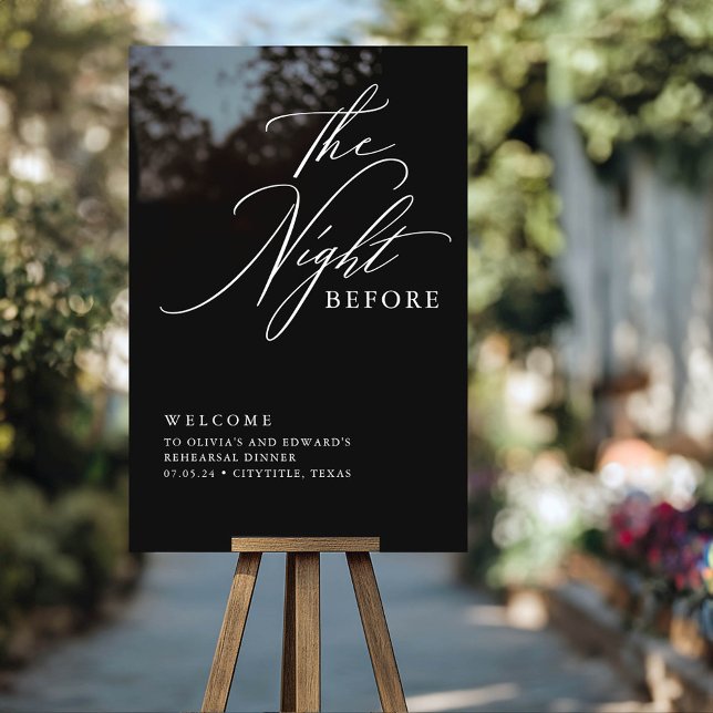 Señal Acrílica Moderno ensayo de guiones Cena Cena Bienvenida Neg (Rehearsal Dinner Welcome Sign Black Modern Script Calligraphy)