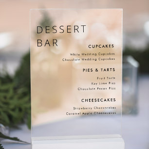 Señal Acrílica Moderno menú de Boda Minimalista para postres