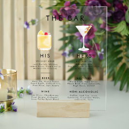 Señal Acrílica Moderno menú de la barra de bebidas de estilo clás