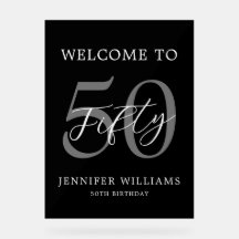 Moderno negro y blanco elegante 50 cumpleaños