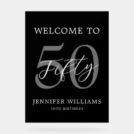 Señal Acrílica Moderno negro y blanco elegante 50 cumpleaños