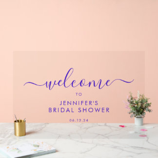Señal Acrílica Moderno Script Bridal Shower Bienvenida Púrpura