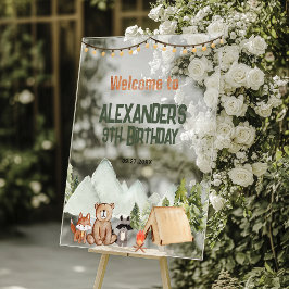 Señal Acrílica Moderno Woodland Feliz Camper Camping Niños Cumple