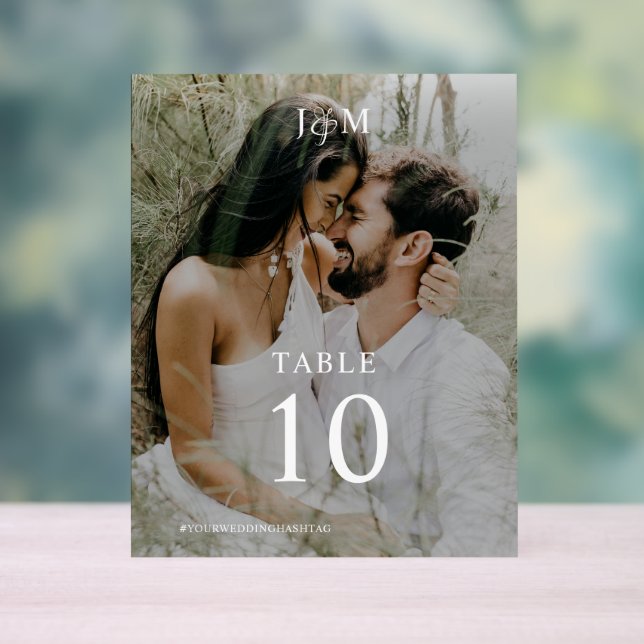 Señal Acrílica Moderno y elegante Boda Monograma Número de tabla  (Neutral )