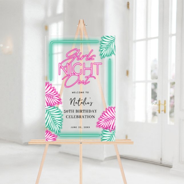 Señal Acrílica Modernos Chicas de imitación de neón Noche Afuera  (Modern Faux Neon Girls Night Out Birthday Welcome Acrylic Sign)