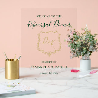 Señal Acrílica Monogram Crest Rehearsal Dinner Welcome Sign