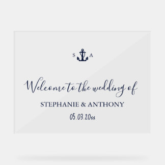 Señal Acrílica Monogram Nautical Navy Blue Anchor Wedding    