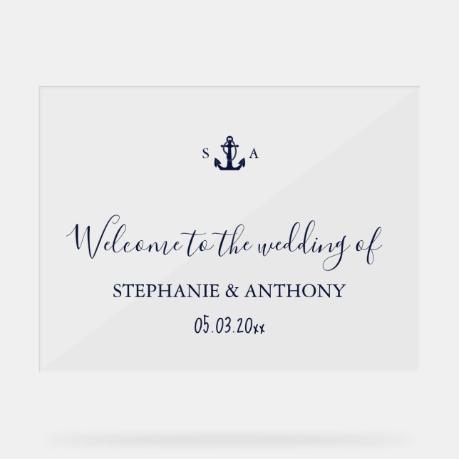 Señal Acrílica Monogram Nautical Navy Blue Anchor Wedding     (Anverso)