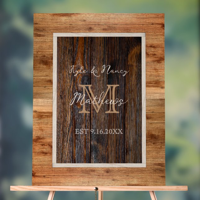 Señal Acrílica Monograma de tono de madera rústica (Neutral )