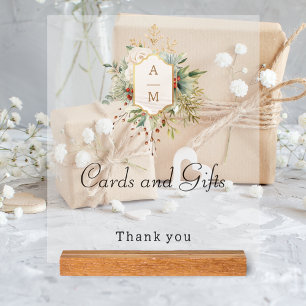Señal Acrílica Monograma floral de Navidades simplemente elegante