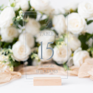 Señal Acrílica Monograma moderno Boda azul turbio número de tabla
