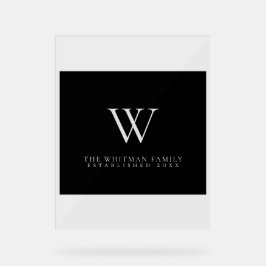 Señal Acrílica Monograma moderno elegante de la familia gris negr