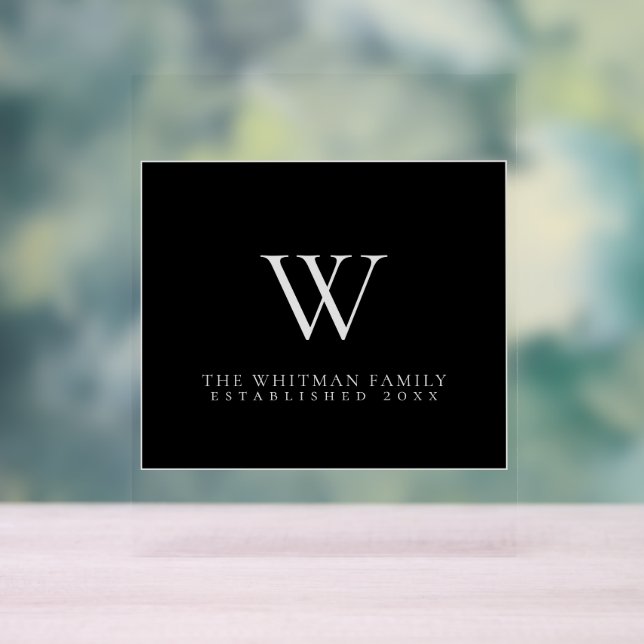 Señal Acrílica Monograma moderno elegante de la familia gris negr (Neutral )