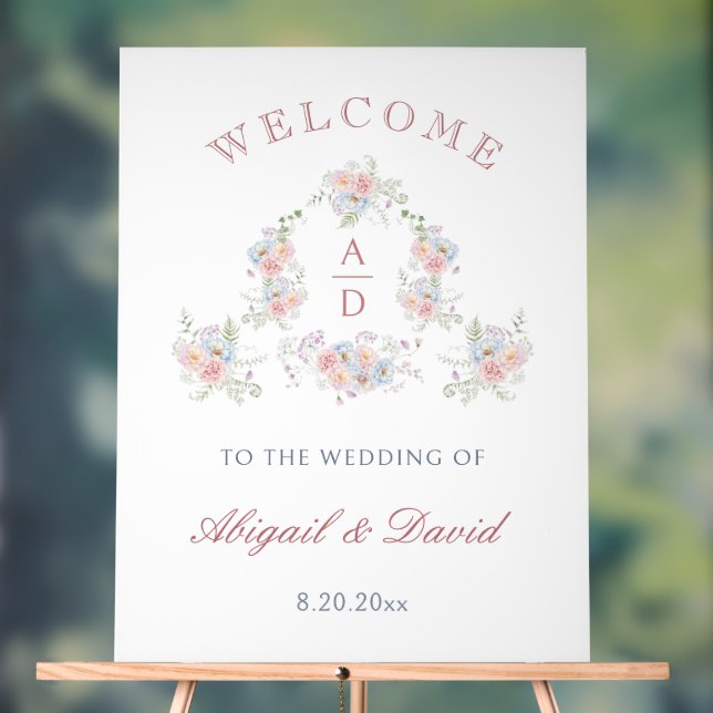 Señal Acrílica Monogramas de Boda Marco de Peonías Pastel Bienven (Neutral )