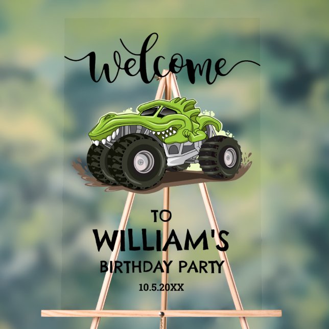 Señal Acrílica Monster Truck Partido de Cumpleaños Niños Mínimos  (Neutral )