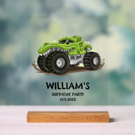 Señal Acrílica Monster Truck Partido de Cumpleaños Niños Mínimos 