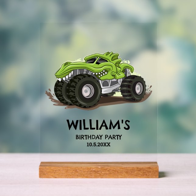 Señal Acrílica Monster Truck Partido de Cumpleaños Niños Mínimos  (Neutral )
