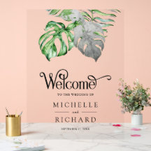 Monstera Tropical Plateada de Bienvenida a Boda de