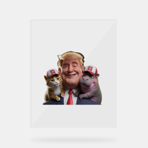 Señal Acrílica ¡Moo Deng 24, el salvaje viaje de Trump con gato e