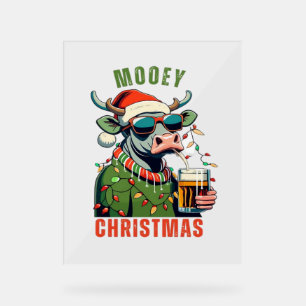 Señal Acrílica Mooey Navidades Highland Cow Light Santa Hat T-Shi