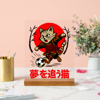 Señal Acrílica Motivational Samurai Cat Soccer Wall Art for Kids 