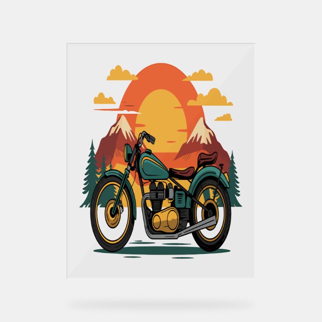 Señal Acrílica Motocicleta con bandera estadounidense, 4 de julio (Anverso)