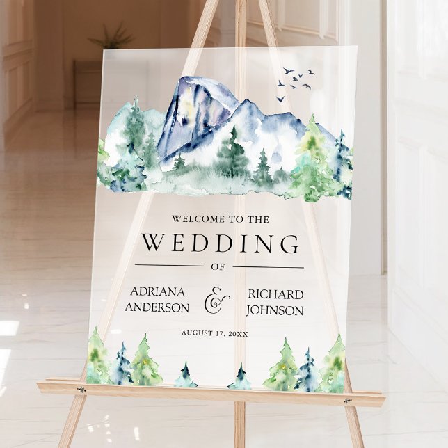 Señal Acrílica Mountain Pine Trees Forest Wedding Welcome (Subido por el creador)