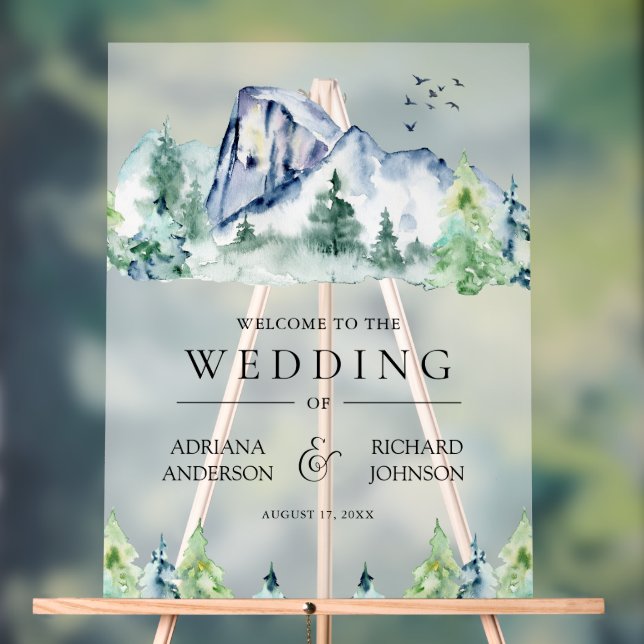 Señal Acrílica Mountain Pine Trees Forest Wedding Welcome (Neutral )